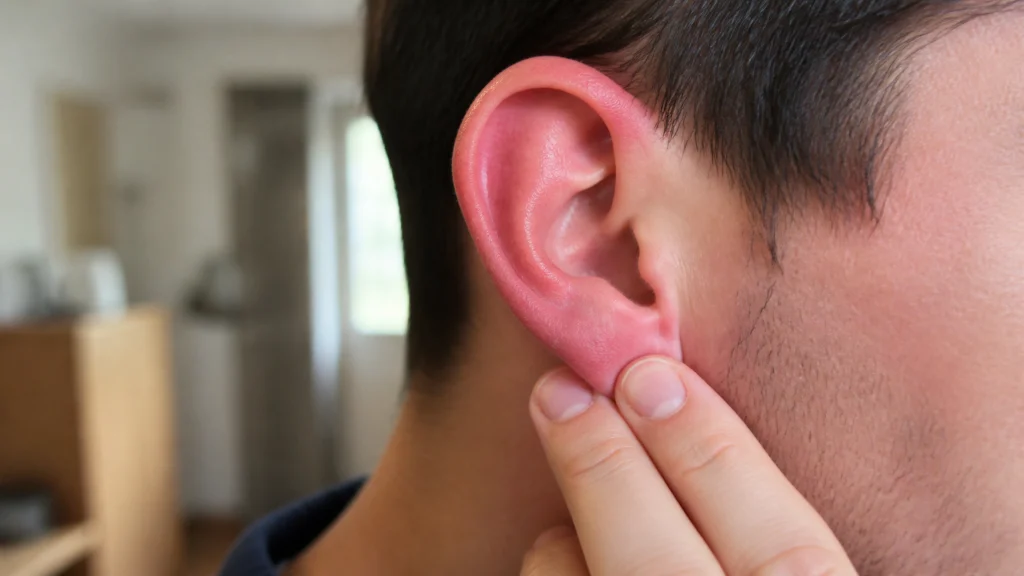 Illustration éditoriale pour l’article « Lobe d'oreille rouge et chaud : causes et remèdes efficaces »