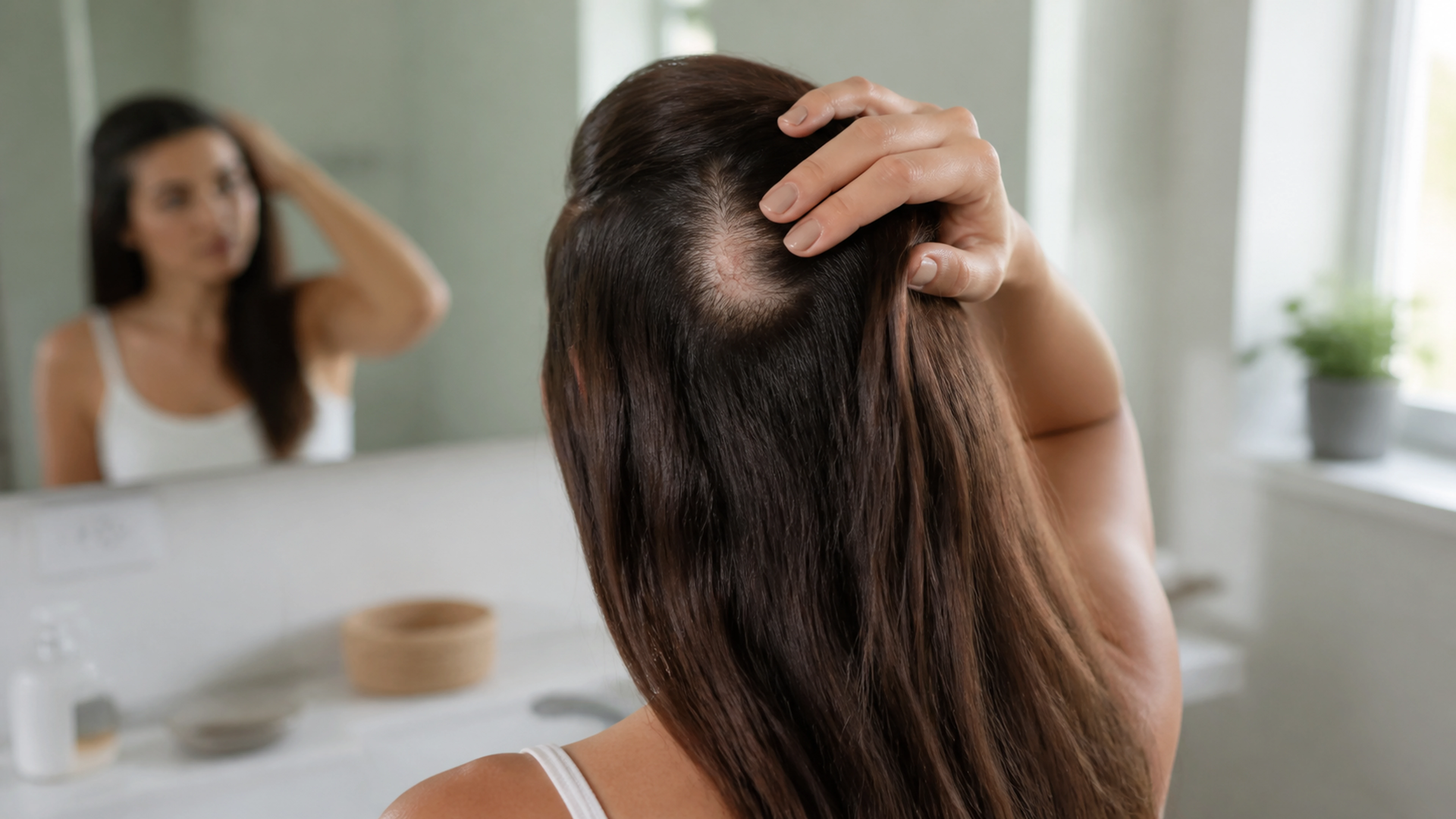 Illustration éditoriale pour l’article « Trou dans le cuir chevelu chez la femme : causes et soins »
